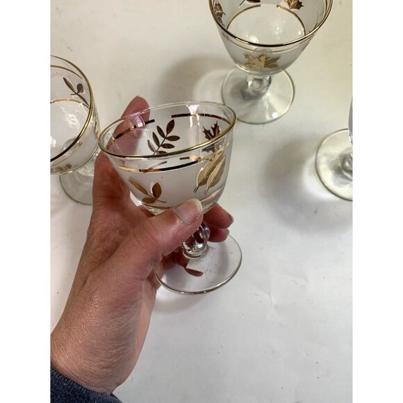 Starlyte RARE Set of 4 Coupe Champagne/Cocktail Glasses Gold Leaf Print Frosted - Picture 5 of 5